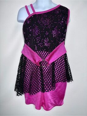 A Wish Come True "Shop Around" #3690 Jazz Dance Costume Pink Black LC 12-14